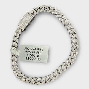 Moissanite Cuban Link Bracelet .925 Silver